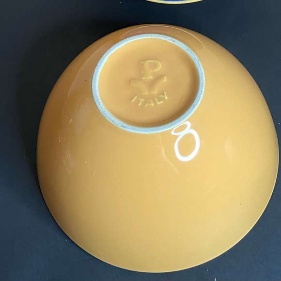 PV Multicolor Soup Cereal Pasta Bowls Set Of 2 Italy Pottery Yellow Navy - Picture 3 of 3